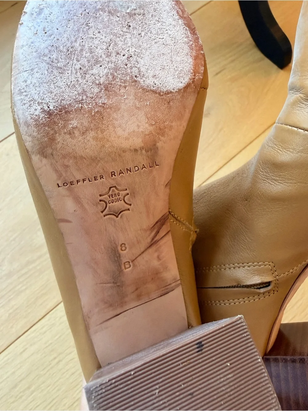 Loeffler Randall Elise Sock Boot Tan Leather Block Heel Ankle Boots sz 8